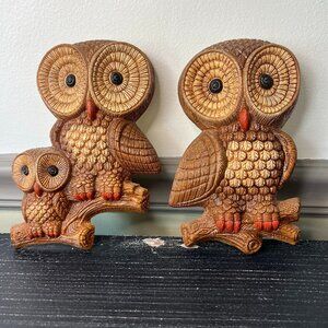 Vintage Big Eyes Foam Owls, Owls Family 1981 Foam Craft Wall 2 Piece Set MCM